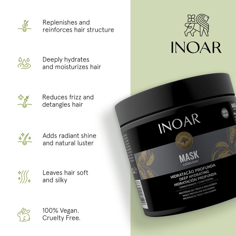INOAR Mask Hair Moist Mask with Macadamia Oil & Wheat Proteins for Deep Hydration & Repair, 17.6 oz - Image 3